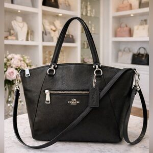 LOW START! Coach Prairie Satchel w/Crossbody, Black Pebbled Leather Pristine!